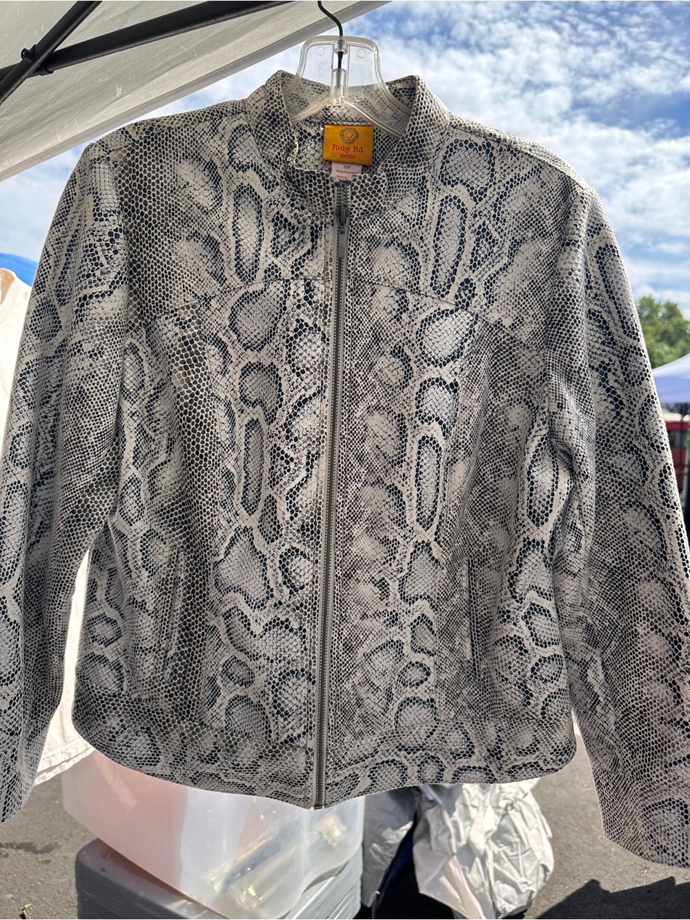 Ruby Rd. Snake-Print Jacket - Gray & Black - Picture 2 of 4